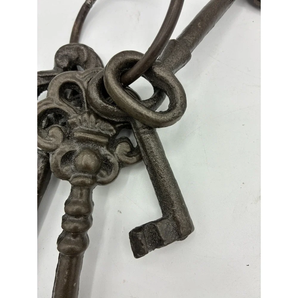 Decorative Cast Iron Skeleton Keys Set of 4 on Ring Rustic Victorian Decor